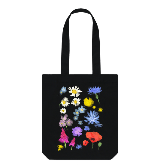 Black Wild Flower Totebag